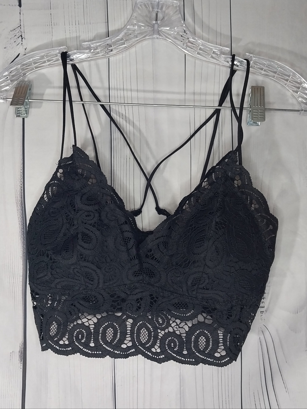 Victoria's Secret Pink Black Lace V-Neck Whimsigoth Boho Strappy Bralette